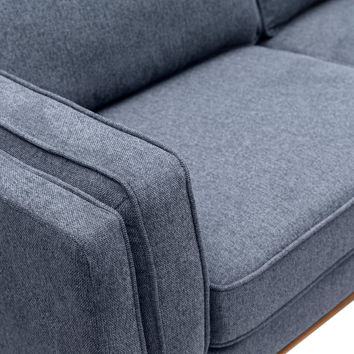 Kort & Co. Kassia 80\" Linen-Look Fabric Condo Size Sofa with Wood Base and Legs - Blue