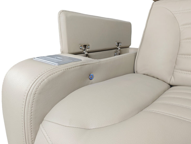 Zen 3-Piece Leather-Look Fabric Power Reclining Sectional with Massage and Two Refrigerator Consoles - Apricot
