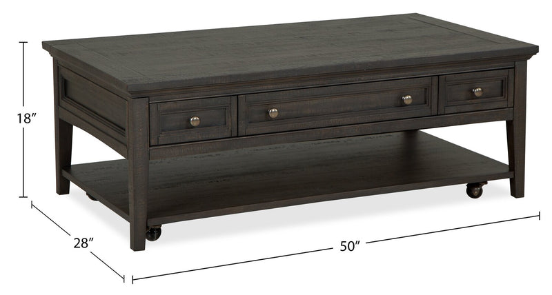 Hanson 50” Traditional Pine Coffee Table with Storage and Casters - Graphite