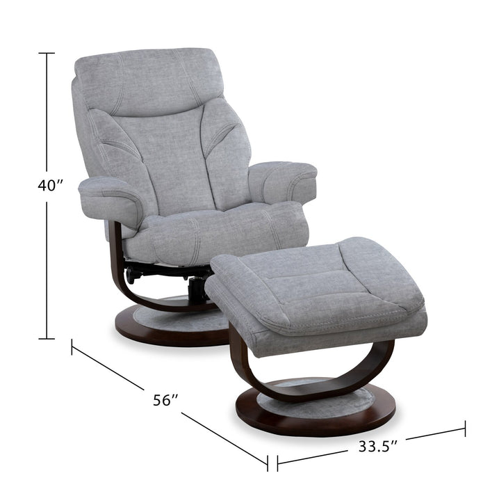 Easton 33.5\" Chenille Fabric Stress Free Swivel Reclining Chair with Footrest - Silver Grey