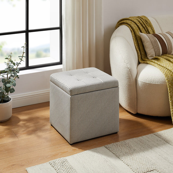 Yukon 17\" Square Storage Fabric Ottoman - Grey Striped