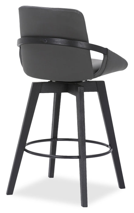 Apex Counter-Height Stool with Swivel Seat & Vegan Leather Fabric, 27\"H, Wood & Metal - Grey