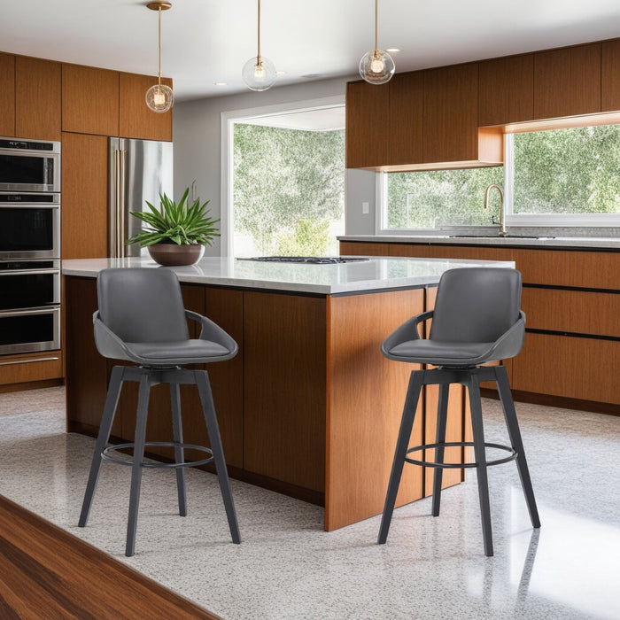 Apex Counter-Height Stool with Swivel Seat & Vegan Leather Fabric, 27\"H, Wood & Metal - Grey