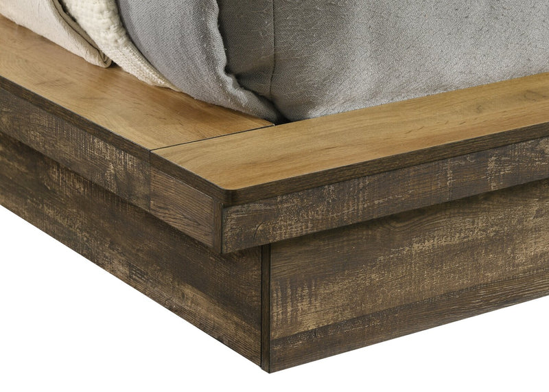 Silas Platform Bed with Headboard & Frame, LED, Rustic Brown - Full Size
