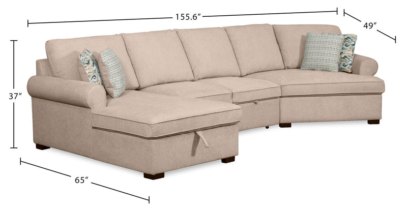 Scott Living Haven 3-Piece Right-Facing Chenille Fabric Cuddler Sleeper Sectional with Storage - Taupe