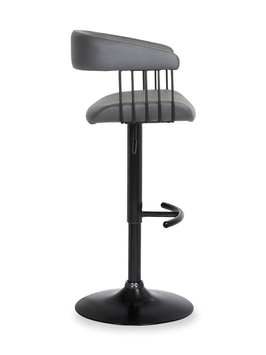 Java Barstool with Swivel & Adjustable Seat, Vegan Leather Fabric, 24.5-33\"H, Metal - Grey