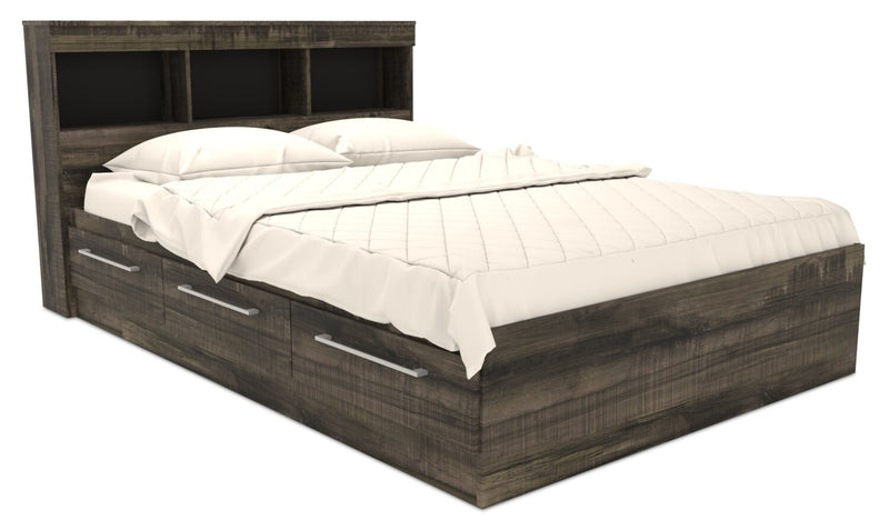 Riley Mates Bed with Bookcase Headboard Set for Kids, Made in Canada, Grey - Full Size