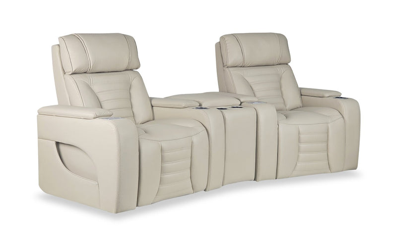Zen 3-Piece Leather-Look Fabric Home Theatre Power Reclining Sectional with Massage and Storage Console - Apricot
