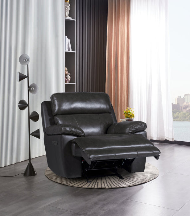 Sorrento 42\" Genuine Leather Power Reclining Chair with USB Port - Charcoal Grey
