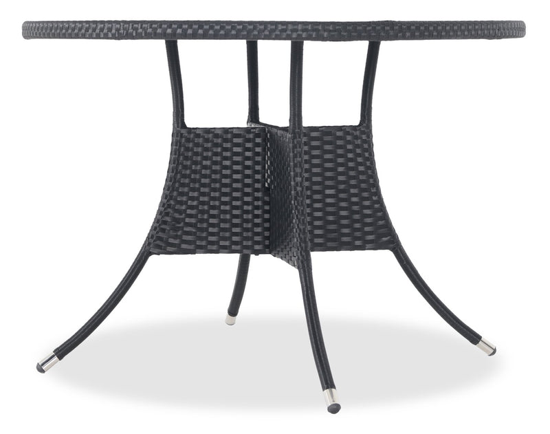 Arizona 5-Piece Outdoor Patio Set with Round Table & 4 Chairs - Hand-Woven Resin Wicker, Round Glass Table Top, UV & Weather Resistant - Black