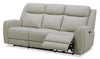 Reign 87" Top-Grain Genuine Leather Power Reclining Sofa with USB Ports - Deltona Moonshine Taupe | Sofa à inclinaison électrique Reign de 87 po en cuir véritable de qualité supérieure avec ports USB - taupe clair de lune Deltona