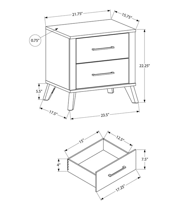 Blake Bedside 2-Drawer Nightstand, 24\"W x 22\"H - Grey & Black