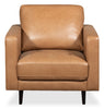 Edge 35" Genuine Leather Chair with Wood Legs and Removable Back Cushion - Brown | Fauteuil Edge de 35 po en cuir véritable avec pattes en bois et coussin de dossier amovible - brun