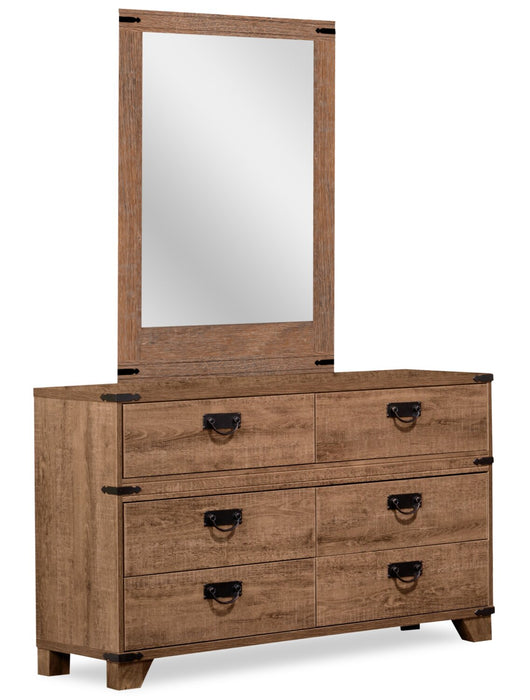Driftwood Mates Bed 6pc Set with Storage Headboard, Dresser, Mirror & Nightstand, Brown - Full Size