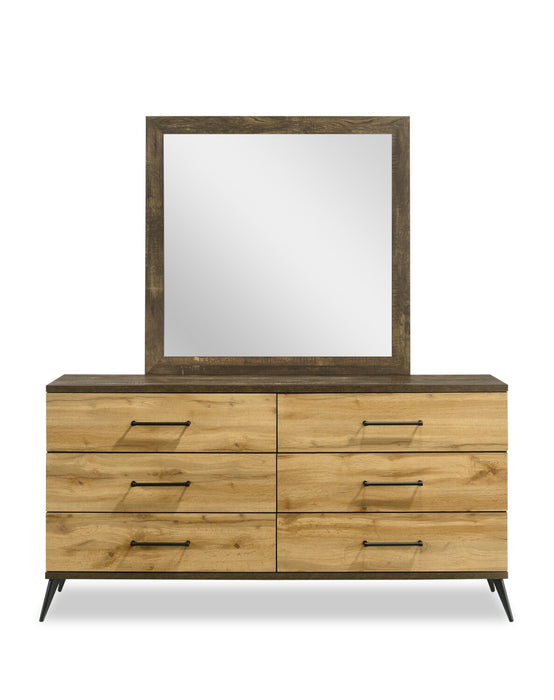Silas 5pc Bedroom Set with Platform Bed, Dresser & Mirror, LED, Rustic Brown - King Size