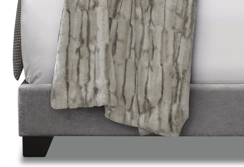 Candace Upholstered Bed in Velvet Grey Fabric, Button Tufted - Queen Size