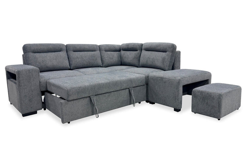Coast 3-Piece Right-Facing Fabric Sleeper Sectional with Storage and Ottoman - Smoke