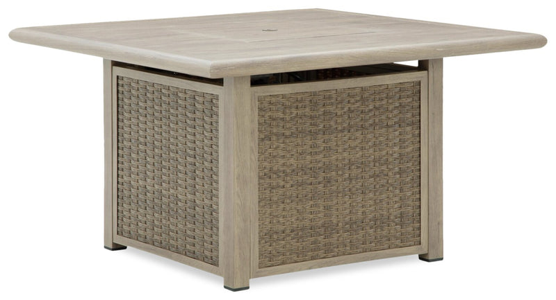 Muskoka Outdoor Patio Fire Pit Table - 50,000 BTU, Resin Wicker, Metal - Beige