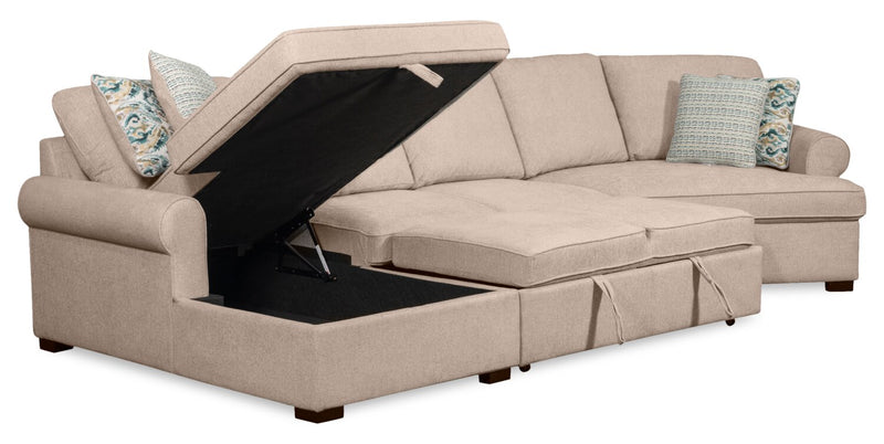 Scott Living Haven 3-Piece Right-Facing Chenille Fabric Cuddler Sleeper Sectional with Storage - Taupe