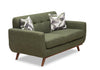 Kort & Co. Freeman 63" Linen-Look Fabric Loveseat with Wood Legs and Tufted Back Cushions - Avocado Green | Causeuse Freeman de Kort & Co. de 63 po en tissu d’apparence lin avec pattes en bois et coussins de dossier capitonnés - vert avocat