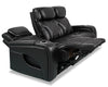 Elite 86" Genuine Leather Massage Power Reclining Sofa with Power Headrests and Storage Arms - Black | Sofa de massage à inclinaison électrique Elite de 86 po en cuir véritable avec appuie-têtes électriques et accoudoirs de rangement - noir