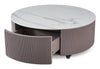 Circa 31.5" Modern Round Coffee Table with White Sintered Stone Top, Storage and Casters - Grey-Taupe | Table à café ronde moderne Circa de 31,5 po avec dessus en pierre frittée blanche, rangement et roulettes - taupe-gris | CIRCACTB
