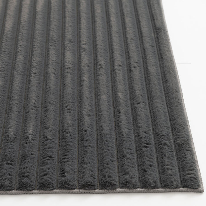Dream Step Memory Foam Channel Dark Grey Faux Fur Area Rug - 7' x 10'