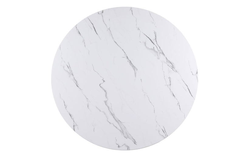 Kort & Co. Capri Round Dining Table with Marble-Look Top & Gold Accent, 47\"W Round - Black & White