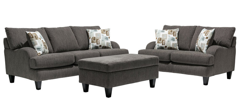 Made in Canada Nofia 80\" Chenille Fabric Sofa with Two Accent Pillows and Wood Legs - Charcoal Grey