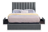 Amos Upholstered Storage Bed in Charcoal Fabric with Channelled Headboard & 3 Built-in Drawers - King Size | Lit de rangement Amos rembourré en tissu anthracite avec tête de lit à canaux et 3 tiroirs intégrés - format très grand lit