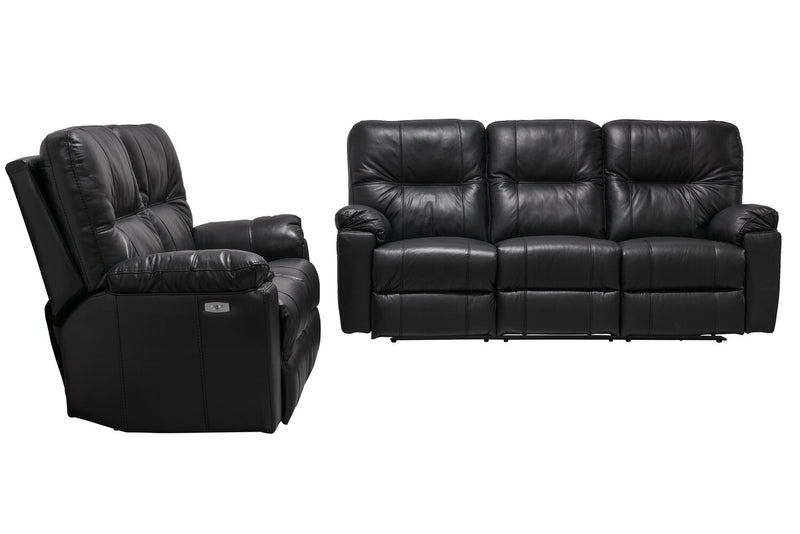 Made in Canada Dawson 87\" Genuine Leather Power Reclining Sofa with USB Port and Accent Pillows - Black
