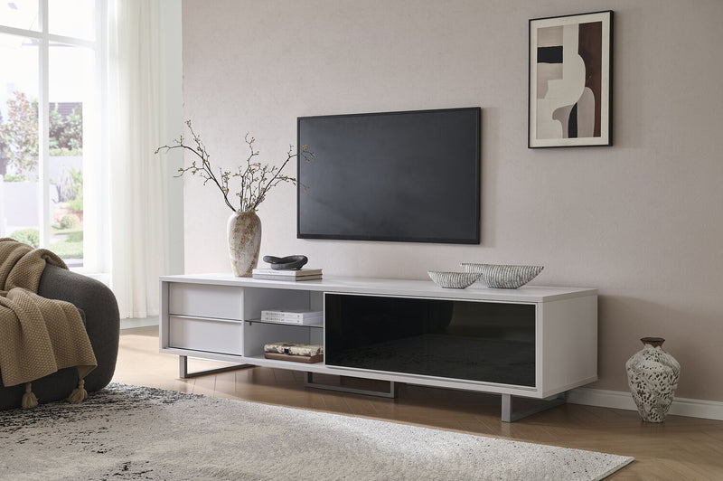 Amelia 89\" x 22\" Modern TV Stand with Storage and Cable Management for TVs up to 100\" - White & Black Two Tone