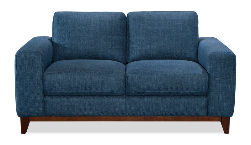 River 63.3\" Linen-Look Fabric Loveseat with Wood Base and Legs - Blue