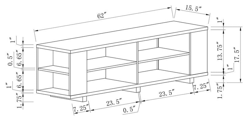 Duke 62” TV Stand with Shelves and Cable Management for TVs up to 70” - Black