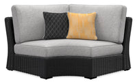 Jasper Outdoor Patio Corner Chair - Resin Wicker, Nuvella Fabric, UV & Weather Resistant - Grey/Black 