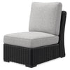 Jasper Outdoor Patio Armless Chair - Resin Wicker, Nuvella Fabric, UV & Weather Resistant - Grey/Black | Fauteuil sans accoudoirs Jasper pour la terrasse à l’extérieur - osier en résine, tissu Nuvella