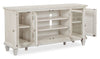 Baron 62” Rustic Pine TV Stand with Storage and Cable Management for TVs up to 70” - Alabaster | Meuble pour téléviseur rustique Baron de 62 po en pin avec rangement et système de gestion des câbles pour téléviseurs jusqu’à 70 po - albâtre