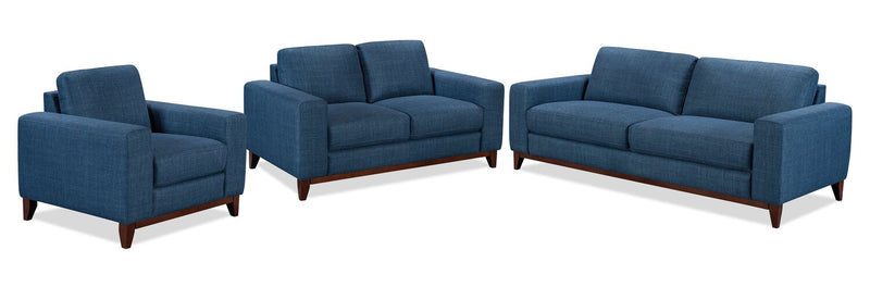 River 40.1\" Linen-Look Fabric Chair with Wood Base and Legs - Blue