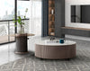 Circa 31.5" Modern Round Coffee Table with White Sintered Stone Top, Storage and Casters - Grey-Taupe | Table à café ronde moderne Circa de 31,5 po avec dessus en pierre frittée blanche, rangement et roulettes - taupe-gris | CIRCACTB
