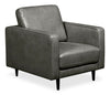 Edge 35" Genuine Leather Chair with Wood Legs and Removable Back Cushion - Grey | Fauteuil Edge de 35 po en cuir véritable avec pattes en bois et coussin de dossier amovible - gris