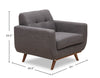 Kort & Co. Freeman 37" Linen-Look Fabric Chair with Wood Legs and Tufted Back Cushion - Charcoal Grey | Fauteuil Freeman Kort & Co. de 37 po en tissu d’apparence lin avec pattes en bois et coussin de dossier capitonné - gris anthracite