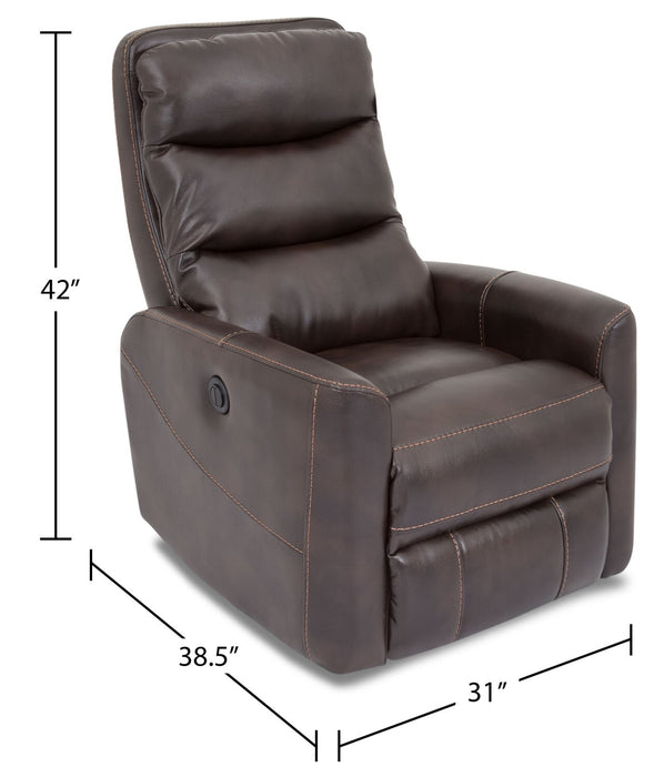 Cindy Crawford Home Quinn 31\" Leather-Look Fabric Swivel Rocker Power Reclining Chair - Brown