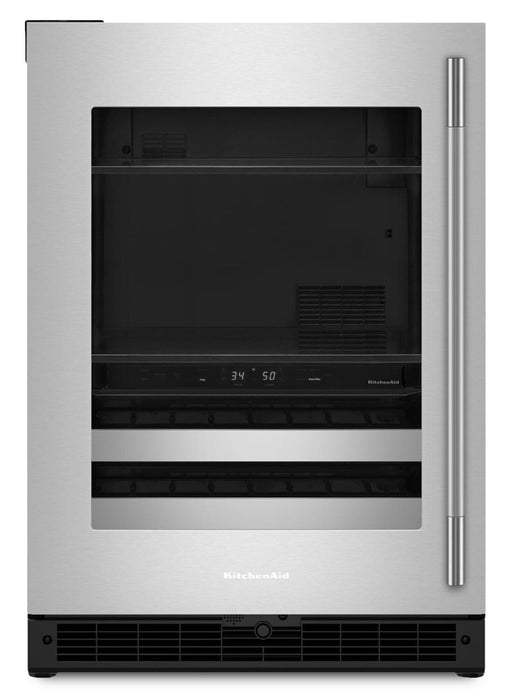 KitchenAid 24\" Beverage Centre with Wood-Front Racks – Black and Stainless Steel - KUBL524SSB