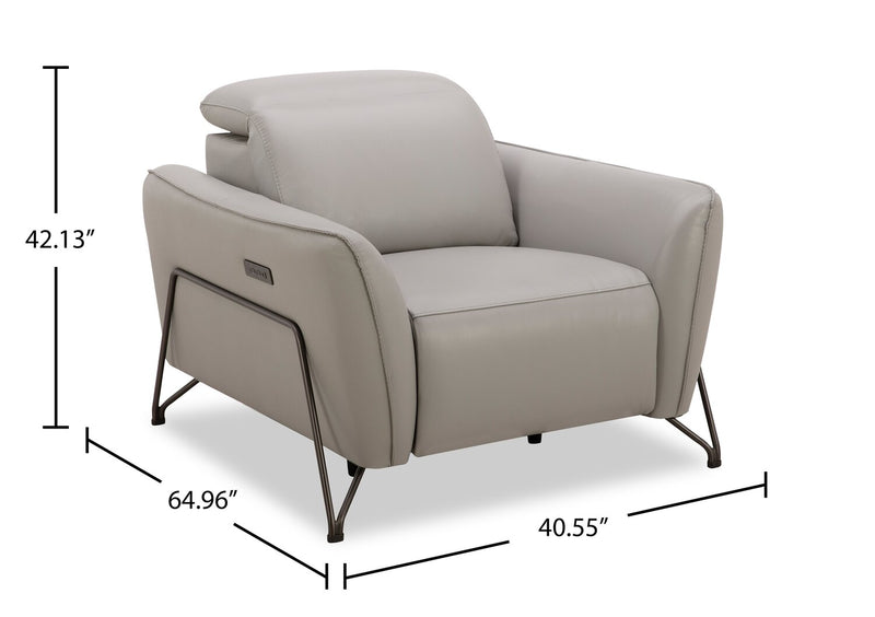 Riviera Top-Grain Genuine Leather Power Reclining Chair - Light Grey
