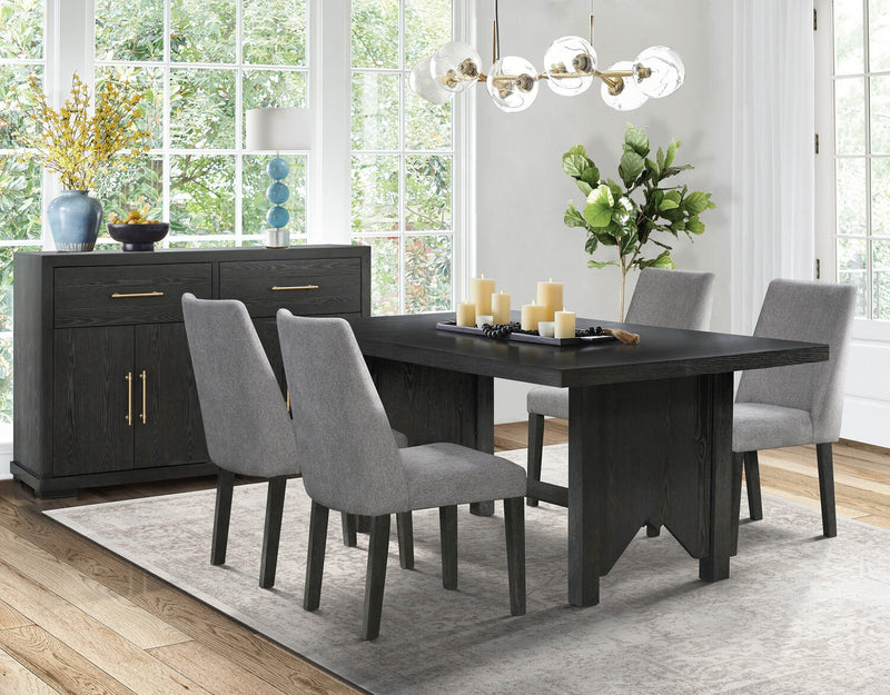 Emery 5pc Dining Set with Table & 4 Chairs, Wood, 72-96\"W Extension - Black & Charcoal