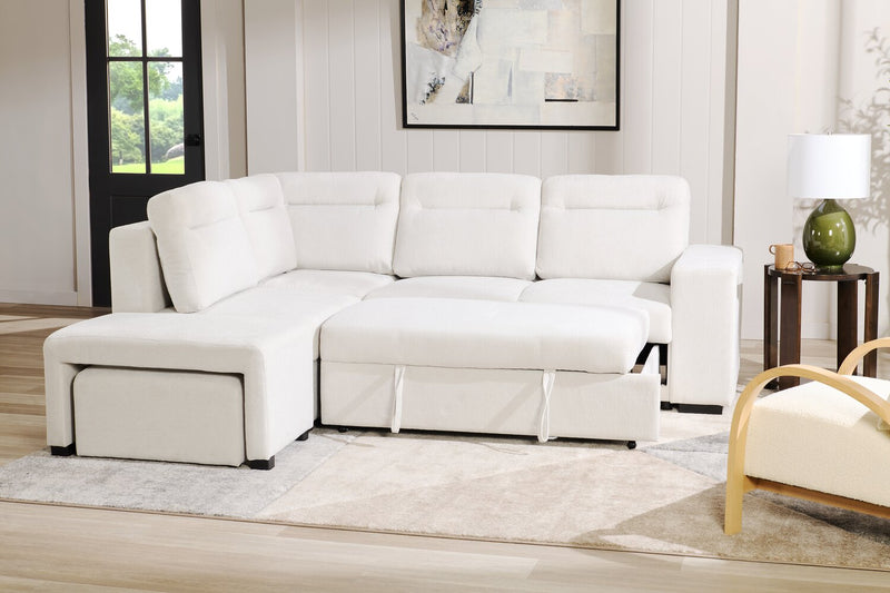 Coast 3-Piece Left-Facing Ivory White Fabric Sleeper Sectional with Storage Chaise and Storage Armrest