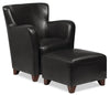 Zello 22.5" Faux Leather Ottoman with Wood Legs - Black | Pouf Zello de 22,5 po en similicuir avec pattes en bois - noir