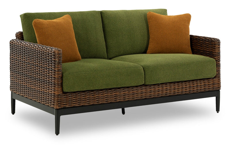 Tofino Outdoor Patio Loveseat - Resin Wicker, UV & Weather Resistant - Green/Brown/Black