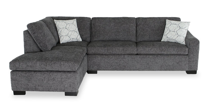 Aubrey 114\" Left-Facing Chenille Fabric Eurostyle Queen Sofa Bed Sectional with Wooden Legs – Grey