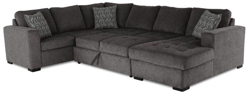 Made in Canada Legend 4-Piece Right-Facing Chenille Fabric Sleeper Sectional with Storage Chaise - Pewter Brown